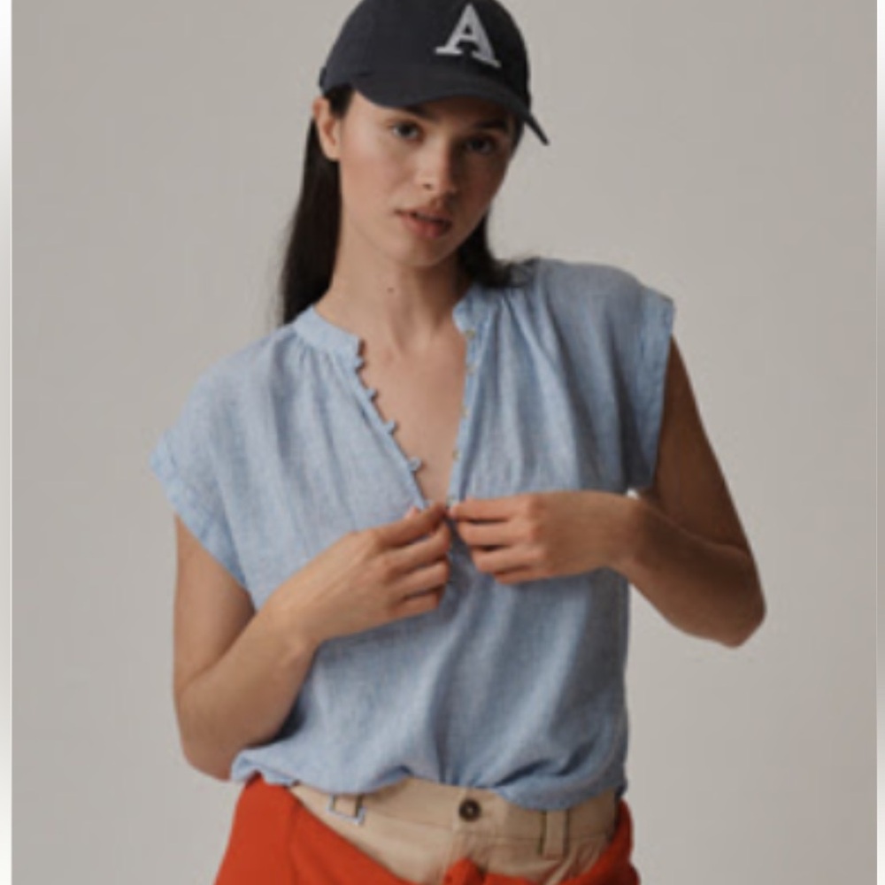 Cloth and Stone Cap Sleeve Henley Popover Blouse XXS